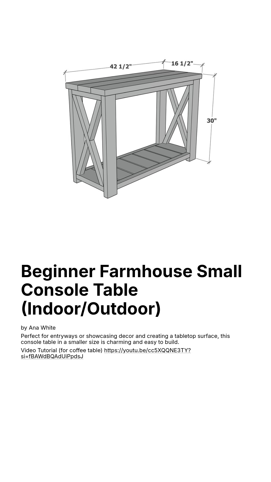 Farmhouse Side Table (Beginner- Indoor/Outdoor)