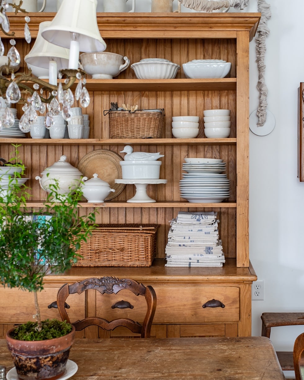Antique Hutch Decorating: Sunday Strolls & Scrolls