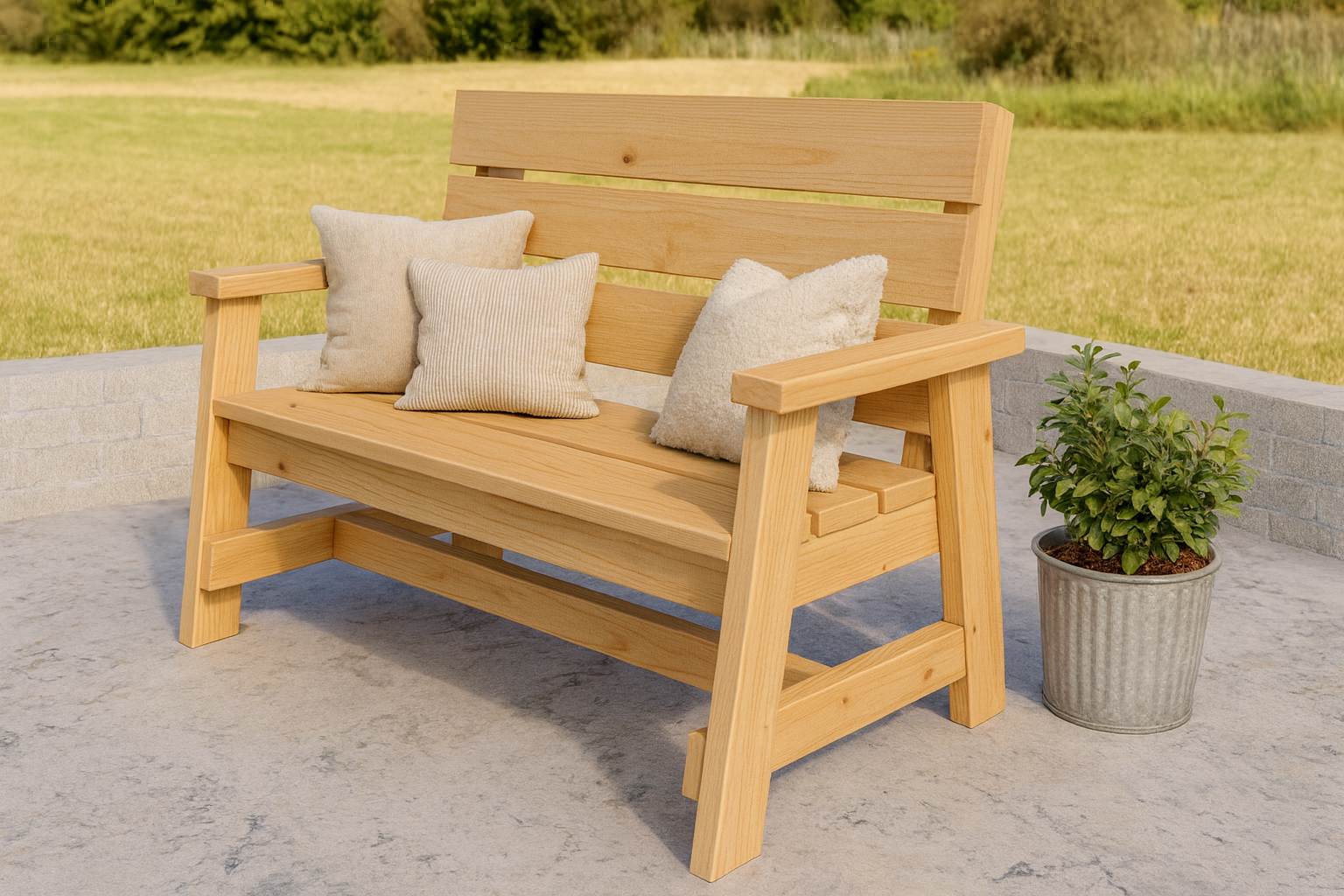 Sturdy 2×4 Bench with Angled Backrest